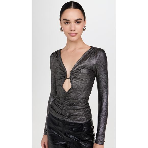 Isabel Marant Étoile Buffy Plunge Neck Metallic Top - Picture 2 of 11